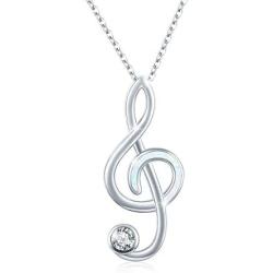 Waysles Music Note Necklace, Opal Pendant Necklace for Women S925 Sterling Silver Treble Clefs Necklace Jewelry Gifts for Music Lover