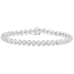 Fifth and Fine 1/8 Carat tw Natural Diamond Heart Tennis Bracelet in 925 Sterling Silver