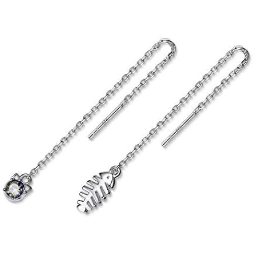 SILVERCUTE Cat Ear Kitten Charm Necklace BFF Friendship Jewelry 925 Sterling Silver 18'' Chain Rainbow CZ or Pearl Cat Ear Pendant