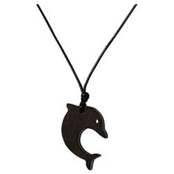 Cute Dolphin Natural Wood Pendant Necklace for Men Women Children Kids Boys Girls Gift Wooden Car Rearview Mirror Pendant