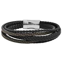 Geoffrey Beene Mens Multi-Strand Braided Genuine Leather Bracelet with Stainless Steel Magnetic Closure