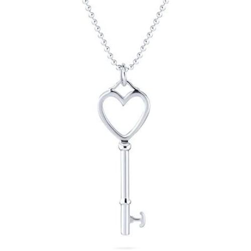 Large Open Heart Key Pendant Necklace For Women Girlfriend Polished 925 Sterling Silver With Chain