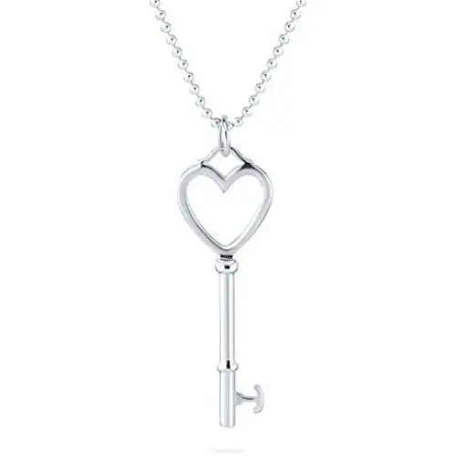 Large Open Heart Key Pendant Necklace For Women Girlfriend Polished 925 Sterling Silver With Chain