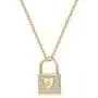 Memorjew Gold Initial Lock Necklaces for Women, 14K Gold Plated Cubic Zirconia Dainty Initial Heart Padlock Pendant Necklace for Women Teen Girls Jewelry Gifts