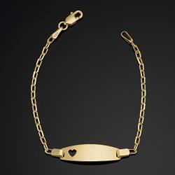 Kooljewelry 14k Yellow Gold Cable Link Baby ID Bracelet with Heart (5.5 inch)