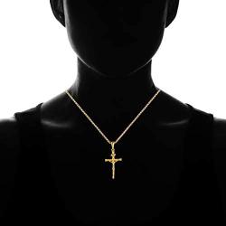 Cross Necklace for Women, Men, Boys, and Girls | Barzel 18K Gold Plated Flat Mariner/Marina 060 3MM Chain Necklace With Cross Pendant.