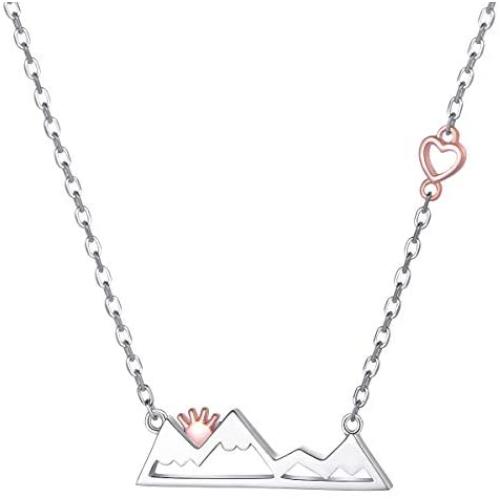 925 Sterling Silver Heart Snow Caps Mountain Range Necklace/Ring Gift for Women Teen Girls Hikers Outdoor Lovers