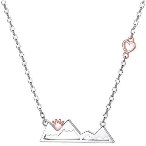 925 Sterling Silver Heart Snow Caps Mountain Range Necklace/Ring Gift for Women Teen Girls Hikers Outdoor Lovers