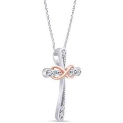 Jewel Zone US White Natural Diamond Accent Infinity Cross Pendant Necklace 14k Gold Over Sterling Silver
