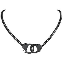 FindChic Handcuff Necklace Padlock Pendant Customized Handcuff Bracelet Partners in Crime Stainless Steel 18K Gold Plated Curb Chain Interlocking 18inch Friendship Statement Necklace for Girls & Women