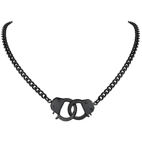 FindChic Handcuff Necklace Padlock Pendant Customized Handcuff Bracelet Partners in Crime Stainless Steel 18K Gold Plated Curb Chain Interlocking 18inch Friendship Statement Necklace for Girls & Women