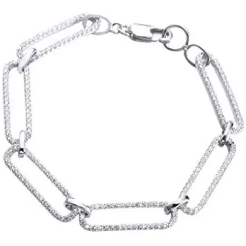 .925 Sterling Silver 6.5MM CZ Paperclip Chain Bracelet - 7'' - Silver or Yellow .925 Sterling Silver 6.5MM CZ Paperclip Chain Bracelet - 7'' - Silver or Yellow