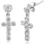 Jewelili 10K White Gold 2MM and 3MM Swarovski White Cubic Zirconia Cross Dangle Earrings Jewelili 10K White Gold 2MM and 3MM Swarovski White Cubic Zirconia Cross Dangle Earrings