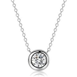 EPIRORA Sterling Silver Solitaire Necklace for Women | Dainty Simple 14k White Gold Plated Cubic Zirconia Bezel-Set Pendant Necklace for Birthday Wedding Anniversary, 18''