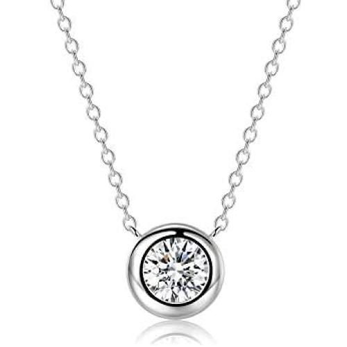 EPIRORA Sterling Silver Solitaire Necklace for Women | Dainty Simple 14k White Gold Plated Cubic Zirconia Bezel-Set Pendant Necklace for Birthday Wedding Anniversary, 18''