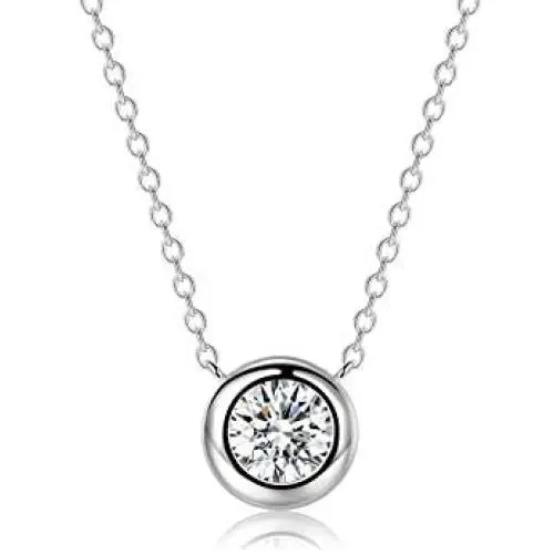 EPIRORA Sterling Silver Solitaire Necklace for Women | Dainty Simple 14k White Gold Plated Cubic Zirconia Bezel-Set Pendant Necklace for Birthday Wedding Anniversary, 18''