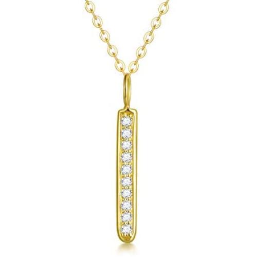 14K Solid Gold Bar Necklace for Women, 0.15 Carat (ctw) Natural Diamond Gold Tiny Stick Bar Pendant Necklace Jewelry for Her, Girls 16''-18'' (F, SI2-I1)