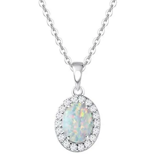October Birthstone Sterling Silver White Opal Necklace/Earrings Oval Halo Pendant Stud Leverback Dangle Cubic Zirconia CZ Fire Opal Fine Jewelry for Women October Birthstone Sterling Silver White Opal Necklace/Earrings Oval Halo Pendant Stud Leverback Dangle Cubic Zirconia CZ Fire Opal Fine Jewelry for Women