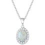 October Birthstone Sterling Silver White Opal Necklace/Earrings Oval Halo Pendant Stud Leverback Dangle Cubic Zirconia CZ Fire Opal Fine Jewelry for Women