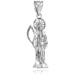 Skeleton Jewelry High Polish 925 Sterling Silver Santa Muerte Charm Pendant Necklace