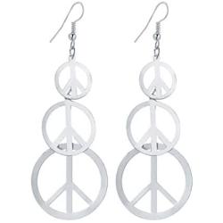 IDB Delicate Filigree Dangle Long Anti war/Peace Sign Hook Earrings - Available in Silver and Gold Tones