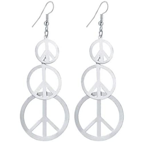 IDB Delicate Filigree Dangle Long Anti war/Peace Sign Hook Earrings - Available in Silver and Gold Tones