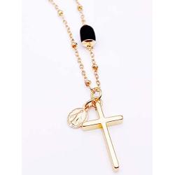 Religious Necklace for Women 18K Gold Plated Chain Cross & Miraculous Pendant Genuine Azabache Protection Jewelry