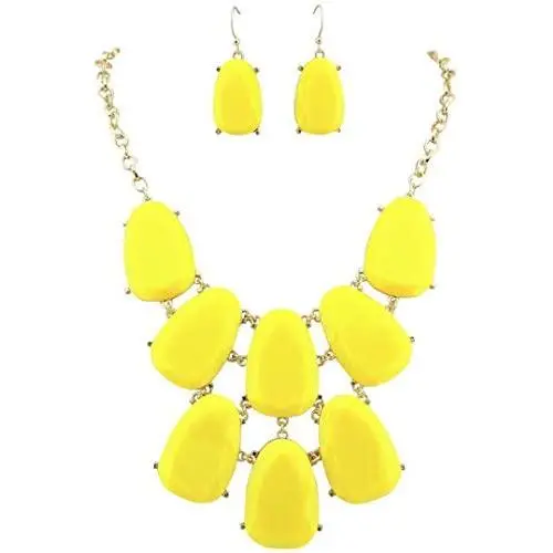 Firstmeet Statement Bubble Chunky Pendant Necklace with Earrings (XL-1123) Firstmeet Statement Bubble Chunky Pendant Necklace with Earrings (XL-1123)