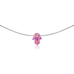 GemStar USA Sterling Silver Synthetic Opal Hamsa Hand of Fatima Dainty Choker Necklace