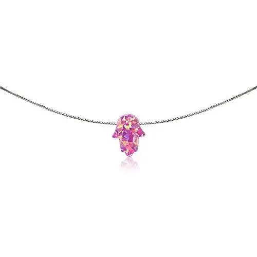 GemStar USA Sterling Silver Synthetic Opal Hamsa Hand of Fatima Dainty Choker Necklace GemStar USA Sterling Silver Synthetic Opal Hamsa Hand of Fatima Dainty Choker Necklace