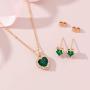 Swarovski Crystal Halo Heart Pendant Necklace Earrings for Women 14K Gold Plated Hypoallergenic Jewelry Set