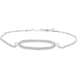 Wishrocks 925 Sterling Silver Round Cut Cubic Zirconia Oval 7'' Chain Bracelet