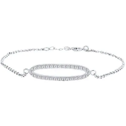 Wishrocks 925 Sterling Silver Round Cut Cubic Zirconia Oval 7'' Chain Bracelet