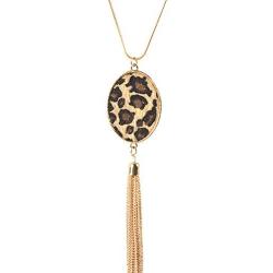 COLORFUL BLING Long Necklace for Women Leopard Quatrefoil Pendant Necklace Bohemia Fringe Tassel Necklaces Y Chain Necklace Fashion Jewelry
