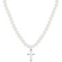 925 Sterling Silver Jewelry Set Girl Cross Simulated Pearl 15'' Necklace Bracelet