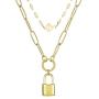 Dainty Layered Padlock Necklaces for Women, 14K Gold Plated Paperclip Chain Necklace Simple Cute Pendant Lock Choker Necklace Gold Layered Necklaces for Women