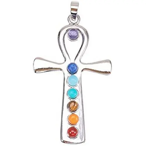 PH PandaHall 1 Pack 7 Chakras Natural Quartz Gemstones Beads Pendant Charms Point Chakra Reiki - Ankh Cross Style PH PandaHall 1 Pack 7 Chakras Natural Quartz Gemstones Beads Pendant Charms Point Chakra Reiki - Ankh Cross Style