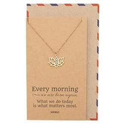 Quan Jewelry Yoga Lotus Flower Necklace with Om Symbol, Happy Birthday Gifts Ideas for Mom, Daughter, Women with Inspirational Quote on Gift Card (Rose gold)