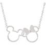 Disney Mickey and Minnie Mouse Jewelry for Women, Silver Plated Interlocking Mickey and Minnie Mouse Pendant Necklace;