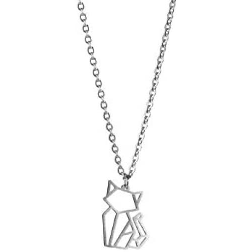 La Menagerie Cat Silver Origami Jewelry - Silver Geometric Chain Necklace – 925 Sterling Plated Silver Necklace for Women & Girls – Stylish Cat Pendant Necklace