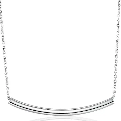 Balance Tube Bar Necklace - 925 Sterling Silver Bar Pendant Necklace Simple Charm Christmas Day Jewelry Birthday Gift for Girls and Women