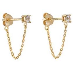 S.Leaf Cubic Zirconia Stud Earrings with Chain Sterling Silver Dangle Earrings for Women