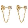 S.Leaf Cubic Zirconia Stud Earrings with Chain Sterling Silver Dangle Earrings for Women