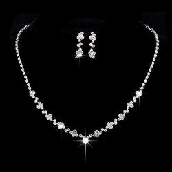Yean Bride Silver Bridal Necklace Earrings Set Crystal Wedding Jewelry Set Rhinestone Choker Necklace for Women and Girls (Set of 3)