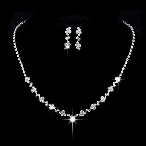 Yean Bride Silver Bridal Necklace Earrings Set Crystal Wedding Jewelry Set Rhinestone Choker Necklace for Women and Girls (Set of 3)