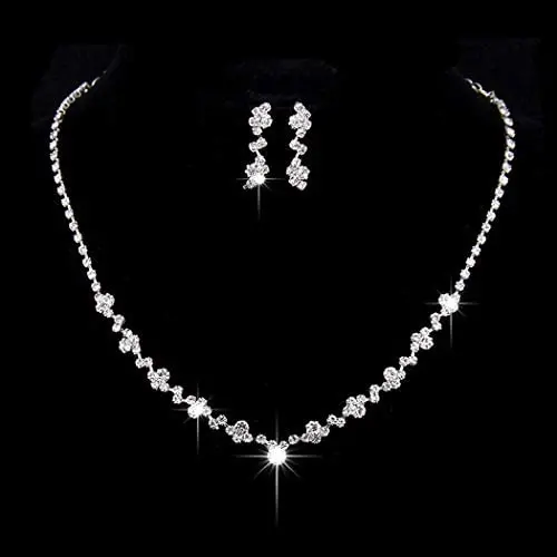Yean Bride Silver Bridal Necklace Earrings Set Crystal Wedding Jewelry Set Rhinestone Choker Necklace for Women and Girls (Set of 3) Yean Bride Silver Bridal Necklace Earrings Set Crystal Wedding Jewelry Set Rhinestone Choker Necklace for Women and Girls (Set of 3)