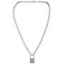 7th Moon Lock Pendant Necklace Statement Long Chain Punk Multilayer Choker Necklace for Women Girls (Silver)