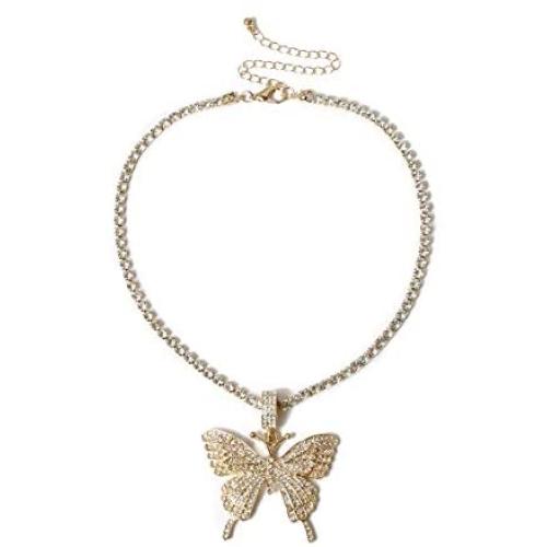 Yixin Butterfly Choker Necklace for Women Girls Crystal Rhinestone Ball Tennis Chain Jewelry Pendant Collar Necklace at Party Wedding