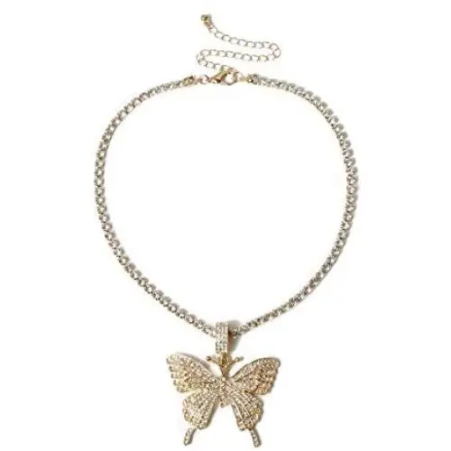 Yixin Butterfly Choker Necklace for Women Girls Crystal Rhinestone Ball Tennis Chain Jewelry Pendant Collar Necklace at Party Wedding