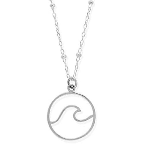 Boma Jewelry Sterling Silver Wave Water Element Circle Round Pendant Necklace, 18 Inches